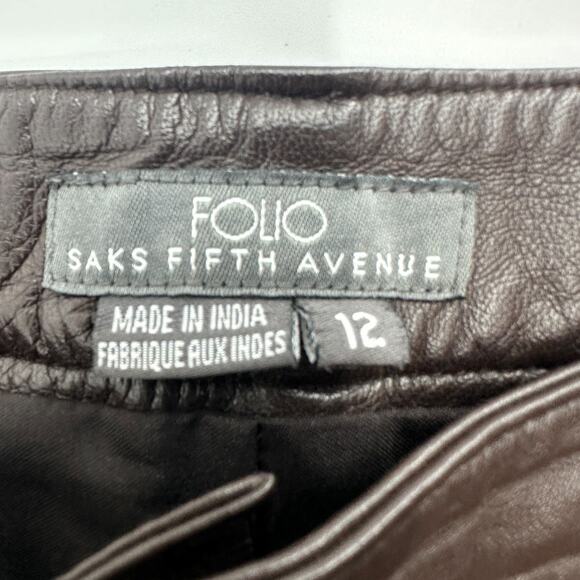 Folio Saks Fifth Avenue 100% Leather Pants Butter Soft in Chocolate Brown 12 - Picture 6 of 11